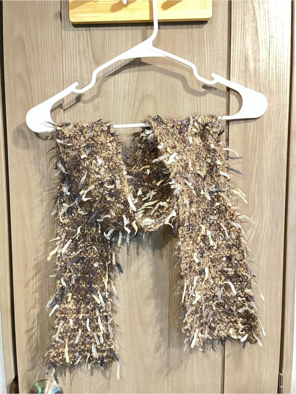 Cozy Textured Brown Fuzz Scarf - Neutral Home Accent